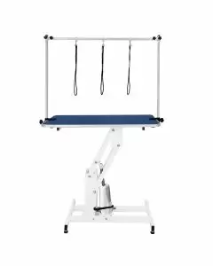 White Hydraulic Grooming Table - Blue Table Top