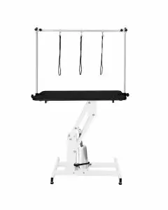 White Hydraulic Grooming Table - Black Table Top