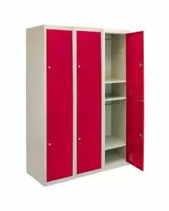 3 x Metal Storage Lockers - Two Doors, Red