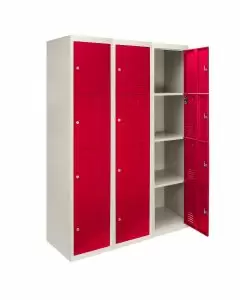 3 x Metal Storage Lockers - Four Doors, Red