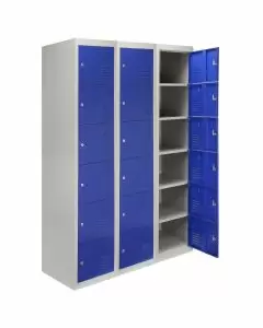 3 x Metal Storage Lockers - Six Doors, Blue