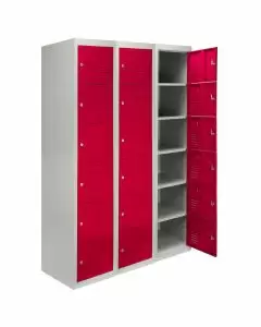 3 x Metal Storage Lockers - Six Doors, Red
