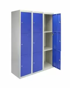 3 x Metal Storage Lockers - Three Doors, Blue - Flatpack