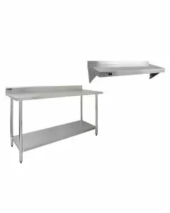 6ft Stainless Steel Catering Bench & 2 x Wall Mounted Shelves 