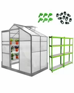 Greenhouse 6ft x 6ft (Green) & Racking