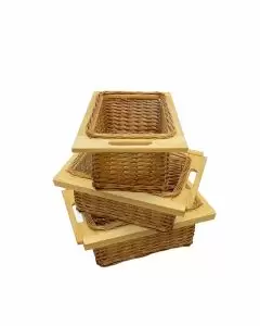 3 x Pull Out Wicker Kitchen Baskets 400mm 