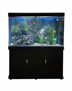 Aquarium Fish Tank & Cabinet with Complete Starter Kit - Black Tank & White Gravel - EU Plug