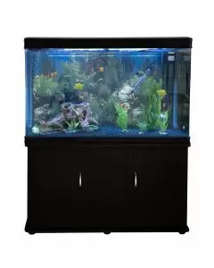 Aquarium Fish Tank & Cabinet with Complete Starter Kit - Black Tank & Blue Gravel - EU Plug
