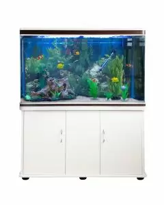 Aquarium Fish Tank & Cabinet with Complete Starter Kit - White Tank & White Gravel - EU Plug