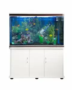 Aquarium Fish Tank & Cabinet with Complete Starter Kit - White Tank & Black Gravel - EU Plug