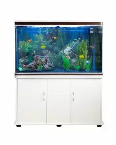 Aquarium Fish Tank & Cabinet with Complete Starter Kit - White Tank & Blue Gravel - EU Plug
