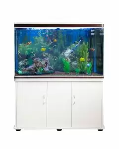 Aquarium Fish Tank & Cabinet with Complete Starter Kit - White Tank & Natural Gravel - EU Plug