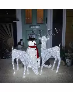 Light Up Reindeer Stag, Doe & Snowman Set